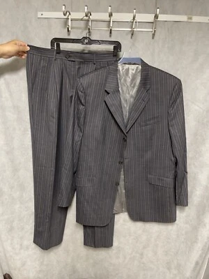 Bachrach 套装男式 46L 灰色粉红色条纹意大利 3B 羊毛职业裤 35X33 豪华 — 第 1/4 张图片