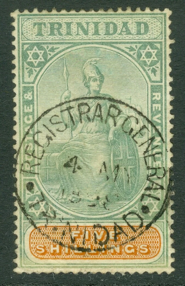 SG 122 Trinidad 1896. 5 verdes y marrones. Muy bien usado Foto 1 de 1