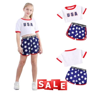 Baby Girls 4th of July Outfit T-Shirt Top Shorts Infant Kids Summer Clothes Set - Picture 1 of 11