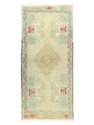 Tapete Oushak Turco Vintage - 1,8x3,9 pés Corredor Fino - Piso Feito à Mão, Tapete de Banho - Imagem 1 de 4