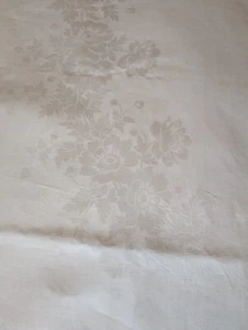 Antique Silk Damask White Table Cloth Peony Blooms 1.8 x 2.2m seats 8 - Picture 1 of 5