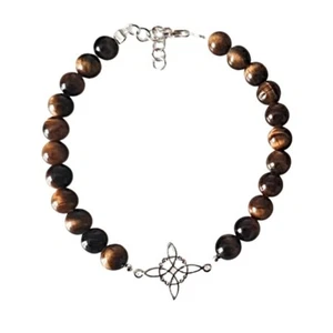 Pulsera Nudo de Bruja Plata de Ley y Ojo de Tigre. Longitud de 17 a 19 cm - Imagen 1 de 5