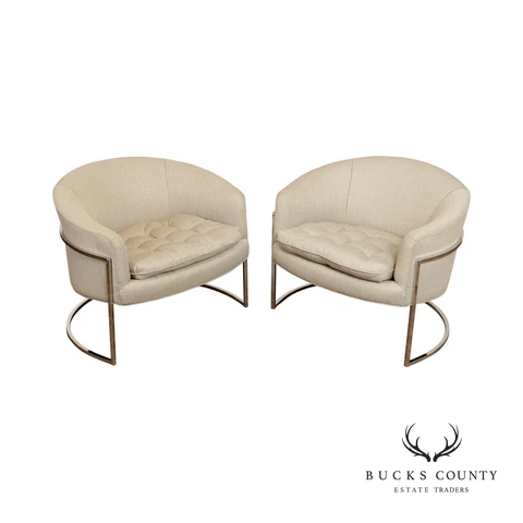 Milo Baughman (Attr.) Mid Century Modern Pair of Barrel Armchairs Cover
