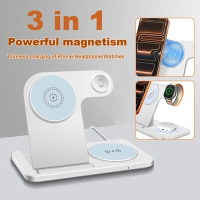 3in1 Fast Magnetic Foldable Wireless Charger For Apple Watch S11/10 iPhone 17 16 - Image 1 of 4