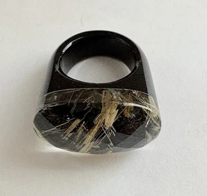 Großer klobiger Rutilquarz auf Onyx Edelstein Ring Größe 7 - Bild 1 von 9