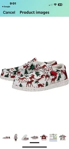 HEY DUDE WENDY WOODLAND CHRISTMAS PLAID WOMENS 8 REINDEER UGLY SWEATER EUC - Picture 1 of 7