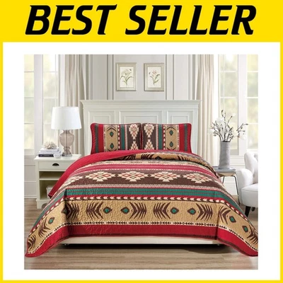 纳瓦霍设计超大绗缝床罩特大号/Cal-King — 第 1/2 张图片