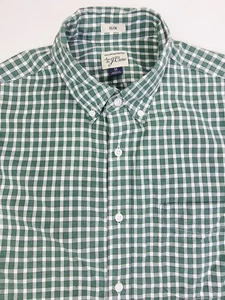 J. Camisa de manga larga Crew ajustada talla mediana para hombre verde blanca a cuadros con botones - Imagen 1 de 9