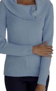 White House Black Market Damen XXS Wasserfallausschnitt Pullover blau/silber Glitzer 94 $ - Bild 1 von 5