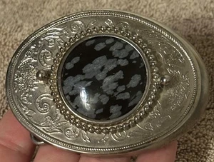 Vintage 1970s Native American BLACK SNOWFLAKE OBSIDIAN STONE Western Belt Buckle - Bild 1 von 4