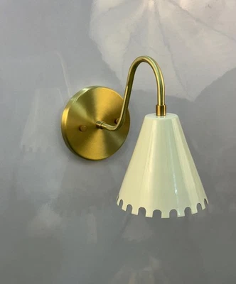 Brass Wall Sconce with White Cone Shade - Handmade Vintage Style - Image 1 of 4