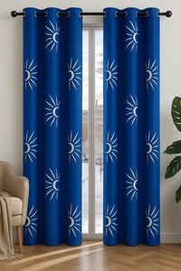 2er Set Deconovo Energiesparende Verdunkelungsvorhänge mit Ösen, 140x280 cm Blau - Bild 1 von 5