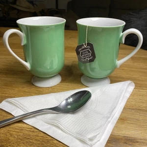 Holt Howard Kaffeebecher 2er Set Vintage grün / weiß Mid Century Fuß 1965 - Bild 1 von 6