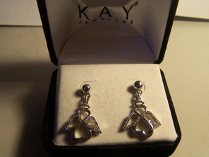 KAY JEWELERS JANE SEMOUR 68 DIAMANTEN OFFEN GEFLÜGELTER ENGEL 10 KT GOLD OHRSTECKER - Bild 1 von 9