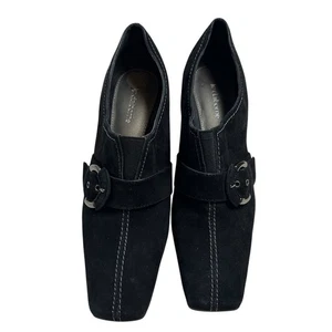 Liz Claiborne Damen-Stiefeletten schwarz Veloursleder eckige Zehenpartie Schnalle Blockabsatz 8,5 - Bild 1 von 6
