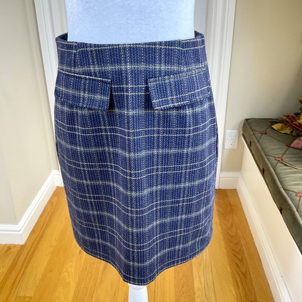 ModCloth Skirt Pencil Plaid Blue Metallic (S) - Image 1 of 4
