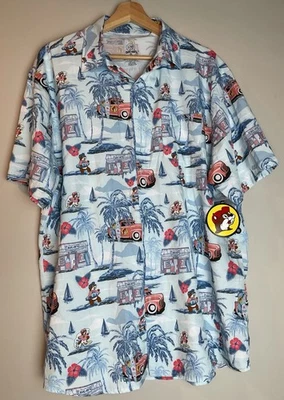 Buc-ee's Mens Hawaiian Button Shirt Blue Floral Truck Surf Palm Size X-Large NWT - Image 1 of 4