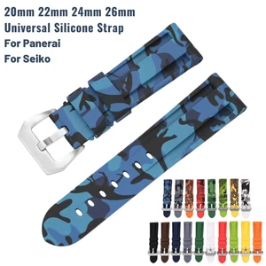 20mm 22mm 24mm 26mm Rubber Strap Silicone WatchBand for Omega Casio Panerai - Picture 1 of 27