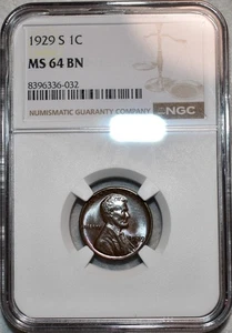 NGC MS-64 BN 1929-S Lincoln Cent, Attractively Toned & Razor-Sharp. - Picture 1 of 2