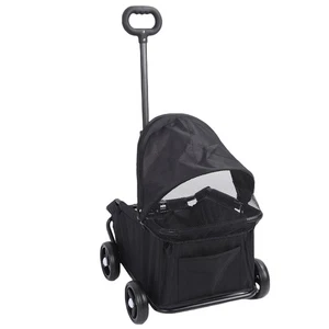 Black Foldable Pet Stroller With Canopy 4 Wheels Pet Strolling Cart For ZM - Picture 1 of 12