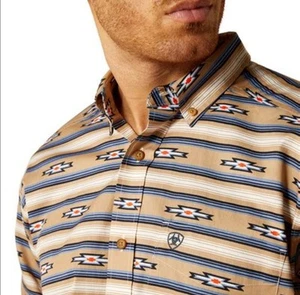 Ariat Trace Long Sleeve Shirt, Men M, Khaki Aztec Southwest Cowboy Western NWT - Picture 1 of 8