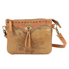American West Womens Texas Rose Multi-Compartment Crossbody -Natural Tan