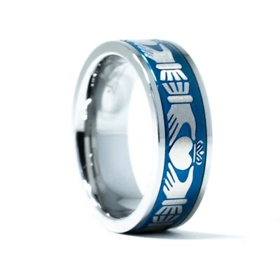 8MM Tungsten Carbide Irish Claddagh Celtic Knot Wedding Ring | FREE ENGRAVING - Image 1 of 4
