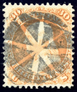 US 100 30c 1868 Benjamin Franklin F grill PSAG grade 80 circle of wedges cancel - Picture 1 of 3