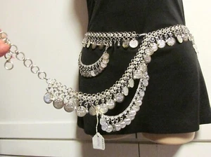 Bauchtanz Silber Münze Hüftgürtel - mit 3 zusätzlichen Neu mit Etikett Indien Armbänder - 44" - Bild 1 von 11