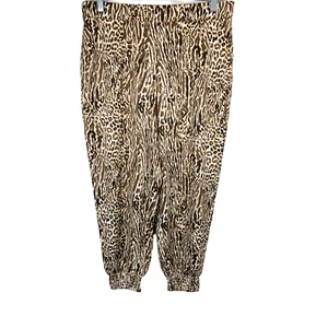 G.I.L.I. Women's Petite Pull-On Printed Woven Smocked Joggers Leopard Size 10P - Picture 1 of 2