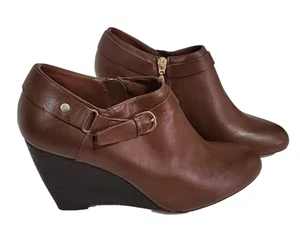 CALL IT SPRING Brown Side Zip Buckle Strap Wedge Heel Ankle Boots Size 9 M - Picture 1 of 14