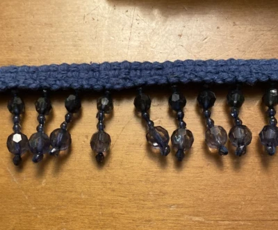 Cuentas de acrílico azul índigo con flecos de cuentas borde de poliéster vendido por yarda Foto 1 de 4