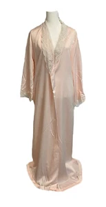 Vintage Bert Yerlin For Iris Medium Robe Pink Satin Lace Long Sleeve Floor - Picture 1 of 9