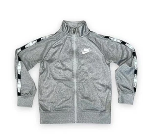 Nike Jacket Youth Size Medium 5-6 Yrs Gray White Swoosh Full Zip Coat Boys Kids - Picture 1 of 8