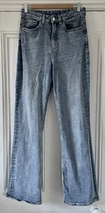 Monki Women’s Washed Mid-Blue Denim High Waist 5-Pocket Bootcut Jeans W 27” - Picture 1 of 15
