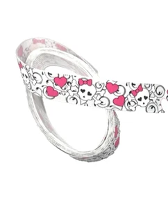 3 yrds 7/8" Girl Skull Crossbones w Hearts on White Grosgrain Ribbon 100% poly - Picture 1 of 6