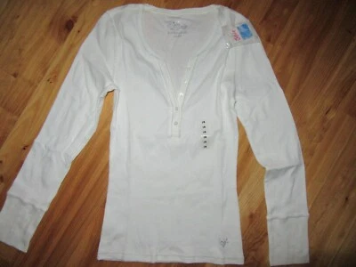  Justice Girls 14 White Henley Ribbed Silver Stitching L/S Top NWT CUTE! - Image 1 of 3