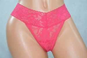 Pink Victoria's Secret Thong/String Sheer Floral Lace all over & Loop Fringe - L - Picture 1 of 2