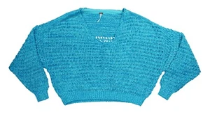 Free People Chunky Knit V-Neck Women's Pullover Sweater NWT Pristine Waters - Picture 1 of 1
