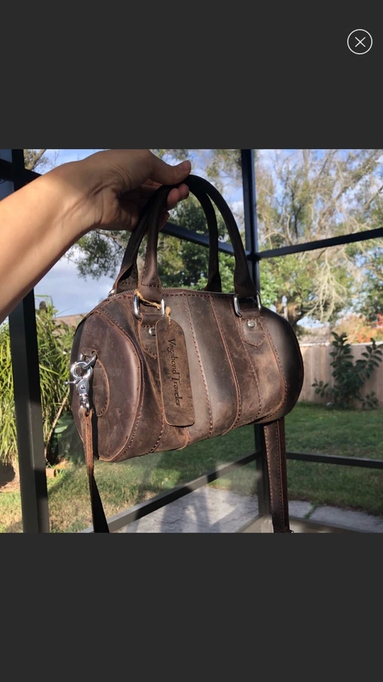 Round Leather Travel Bag - Image 1 of 2