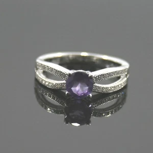 Juego de pavé de amatista de plata de ley de 6 mm anillo C/Z - caja de regalo - Imagen 1 de 2
