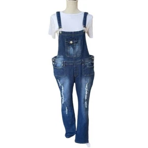 Be-Girl Basic Jumpsuit Womens 2XL Medium Idigo Distressed Denim Long Overalls - Picture 1 of 14