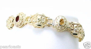 Multi Real Gemstone Designer Bracelet, 7" Long, 0.52" Wide, 23g. 925 Silver - Picture 1 of 2