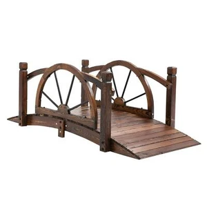 Outsunny 1.5m Wooden Garden Bridge Arc Footbridge w/ Guardrail Stained Wood - Picture 1 of 11