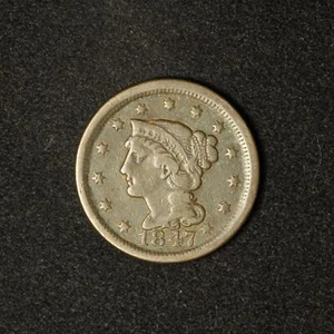 1847 1c Braided Hair Large Cent - Free Shipping USA - Picture 1 of 3