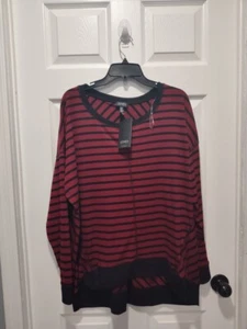 Jones New York Sport Mulled Wine Black Striped Cotton Sweater 2XL - Picture 1 of 7