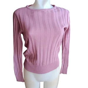 Medium Vintage 70's Pink Ribbed Knit Sweater Long Sleeve Acrylic Korea Boho Hip - Picture 1 of 6