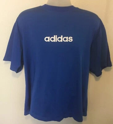 VTG Adidas Mens Large Blue Shirt Soccer Spellout Warm Up Three Stripe Fast Ship - Image 1 of 4