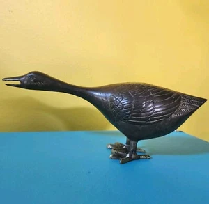 Vintage Brass Goose Solid Heavy Figurine by Leonard Silver MCM Midcentury Decor - Picture 1 of 8