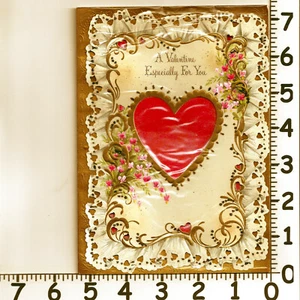 Valentine Greeting Card with Lacy Paper Heart Insert Mid Century - Picture 1 of 1